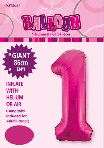 Hot Pink "1" Numeral Foil Balloon 86cm (34")